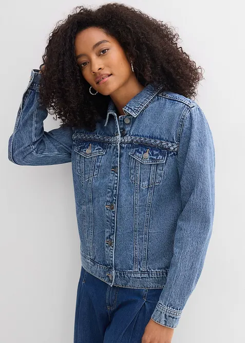 Veste en jean &agrave; d&eacute;tail tress&eacute;, bonprix