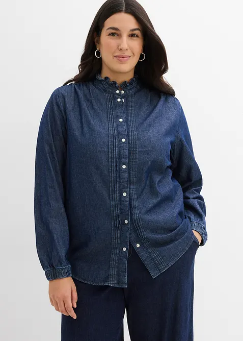 Jeansbluse aus Bio-Baumwolle, mit Volants, bonprix