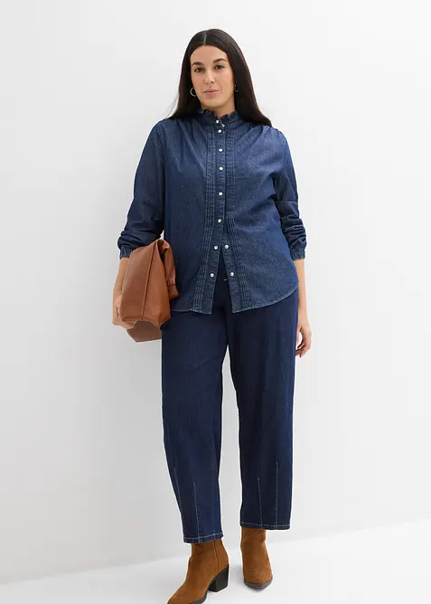 Jeansbluse aus Bio-Baumwolle, mit Volants, bonprix