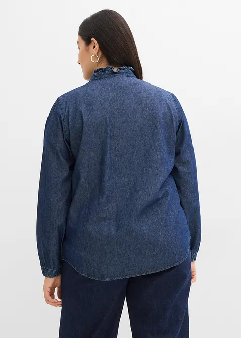 Jeansbluse aus Bio-Baumwolle, mit Volants, bonprix