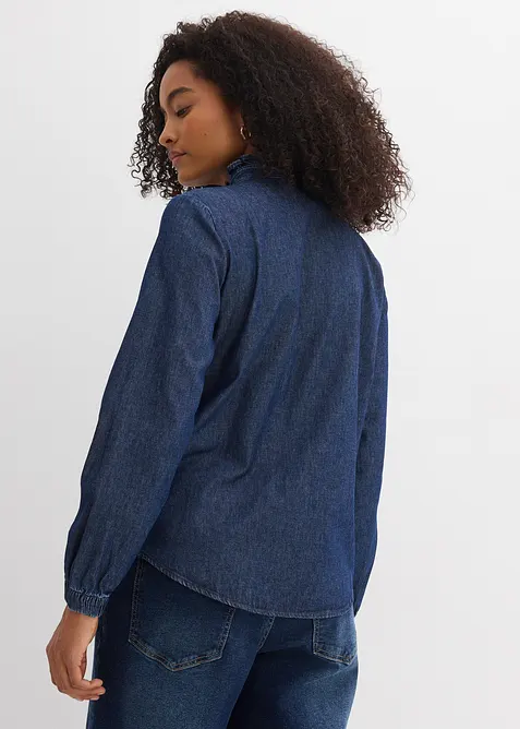 Jeansbluse aus Bio-Baumwolle, mit Volants, bonprix