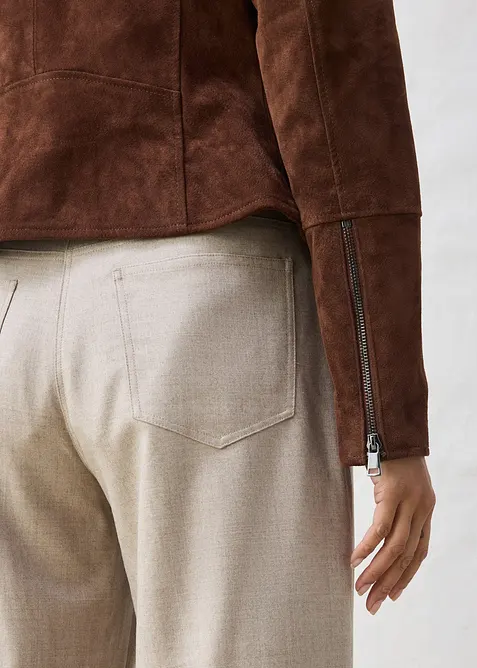 Veste biker en cuir velours, bonprix