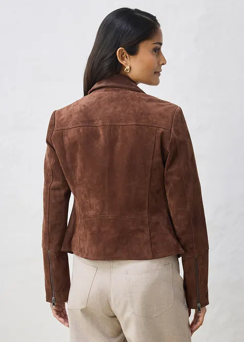 Veste biker en cuir velours, bonprix