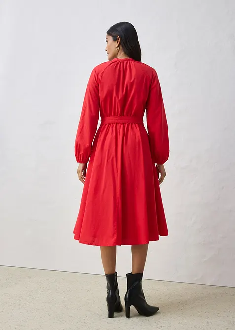 Hemdblusenkleid aus Seiden-Anteil und G&uuml;rtel, bonprix