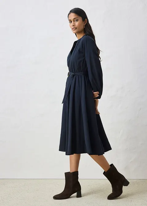 Hemdblusenkleid mit G&uuml;rtel aus Seiden-Anteil, bonprix