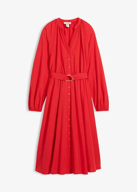 Hemdblusenkleid aus Seiden-Anteil und G&uuml;rtel, bonprix