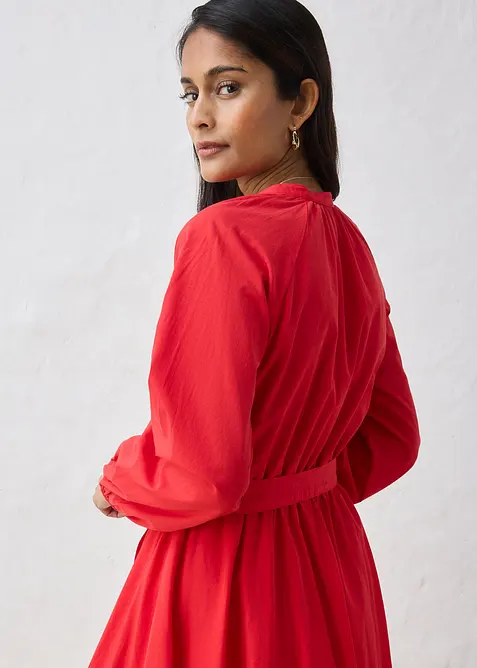 Hemdblusenkleid aus Seiden-Anteil und G&uuml;rtel, bonprix