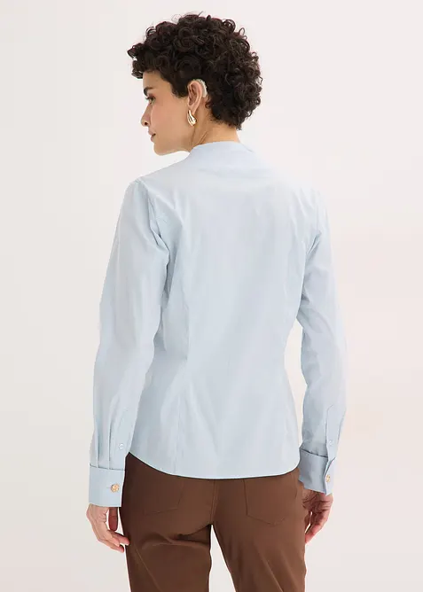 Popeline Stretchbluse mit Kelchkragen und leichter Transparenz, bonprix
