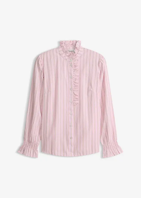 Blouse en popeline &agrave; col volant&eacute;, bonprix
