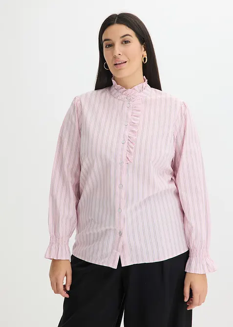 Popelinebluse mit R&uuml;schenkragen, bonprix