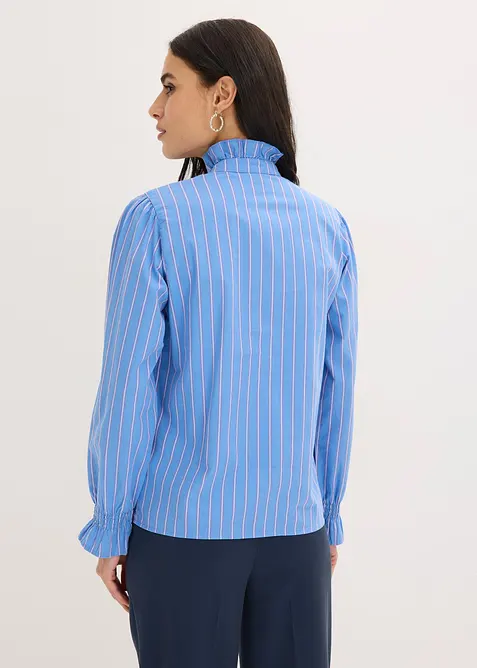 Blouse en popeline &agrave; col volant&eacute;, bonprix