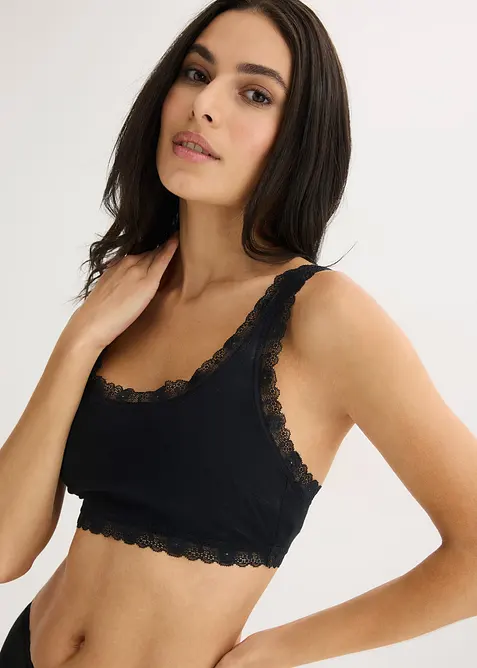 Bustier mit Bio-Baumwolle ​und Spitze (2er Pack), bonprix