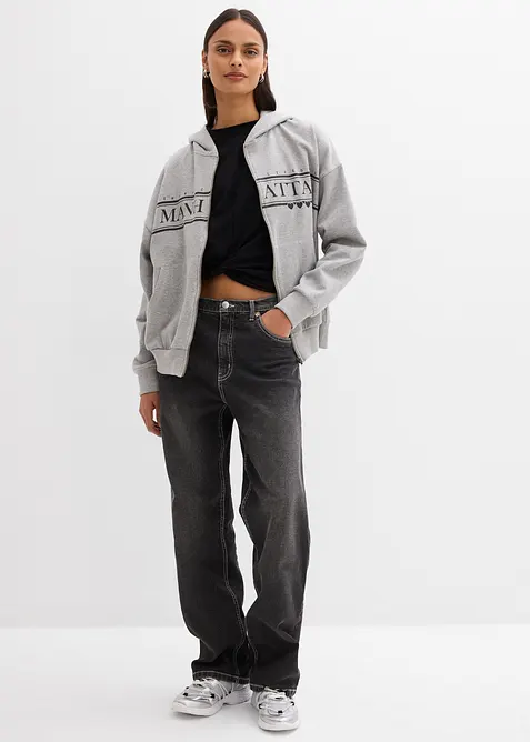 Sweat zipp&eacute; large &agrave; capuche, bonprix