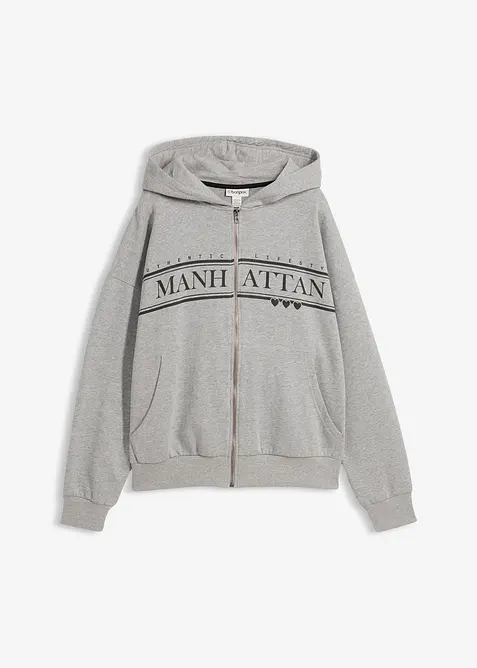 Weite Kapuzen-Sweatjacke aus reiner Bio-Baumwolle, bonprix