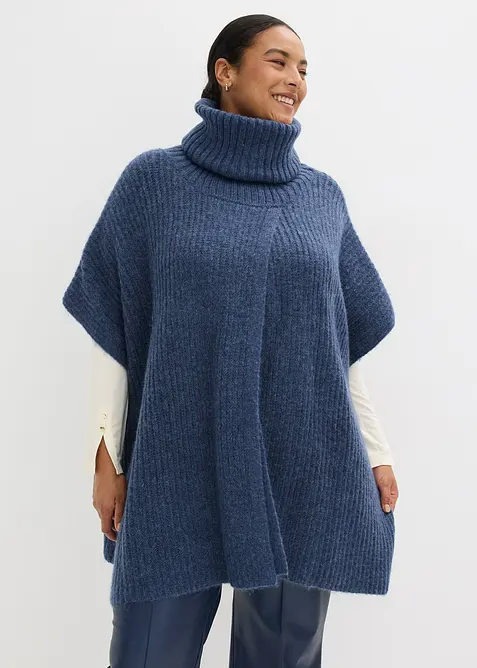 Poncho-Pullover mit Wollanteil, bonprix
