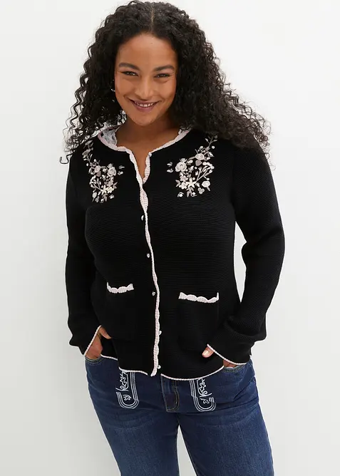 H&uuml;bsche Trachten-Strickjacke mit Stickerei, bonprix