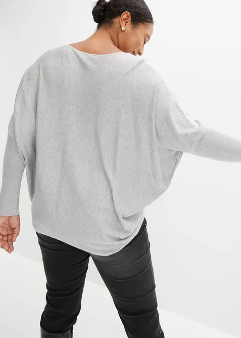 Feinstrickpullover mit Fledermaus&auml;rmeln und Strass-Applikation, bonprix