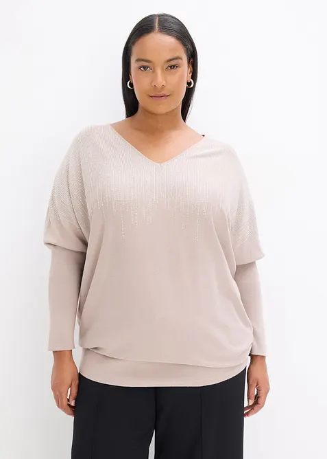 Pull en fine maille avec strass, bonprix