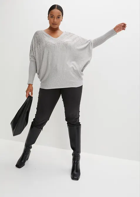 Feinstrickpullover mit Fledermaus&auml;rmeln und Strass-Applikation, bonprix