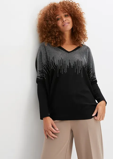 Pull en fine maille avec strass, bonprix