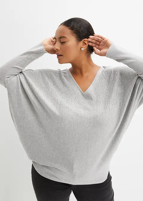 Feinstrickpullover mit Fledermaus&auml;rmeln und Strass-Applikation, bonprix