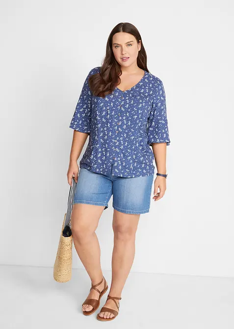 Lot de 2 shorts en jean slim, taille mi-haute, bonprix