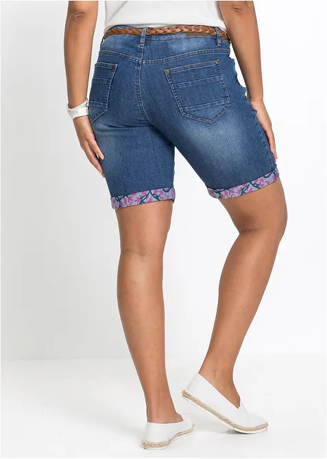 Bermuda en jean stretch avec revers color&eacute;, bonprix