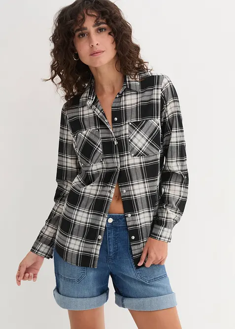 Karierte Hemdbluse aus reiner Baumwolle, bonprix