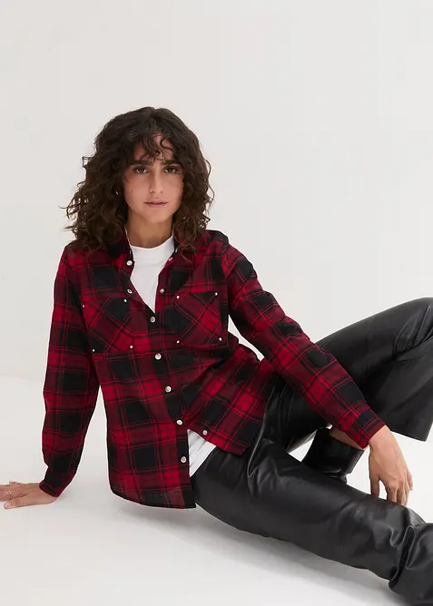 Karierte Hemdbluse aus reiner Baumwolle, bonprix