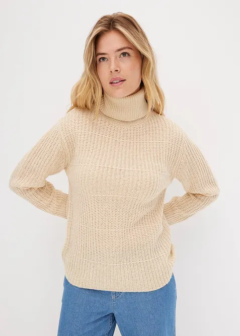 Pull en maille &agrave; col roul&eacute;, bonprix