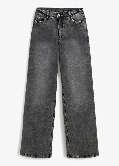 Wide-Leg-Jeans, High Waist mit Nietenbesatz, bonprix