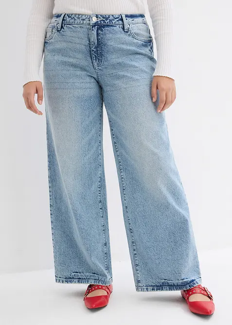 Wide-Leg-Jeans, Mid Waist, Low Stretch Full Length, bonprix