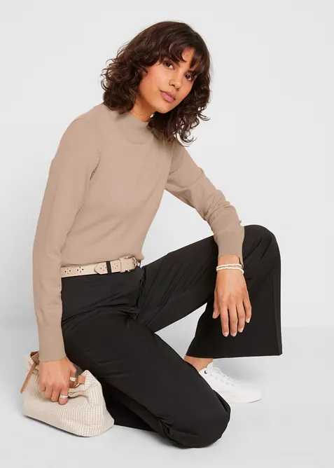 Pull basique en fine maille &agrave; col montant, bonprix