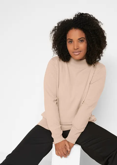 Basic Pullover mit Stehkragen mit recycelter Baumwolle, bonprix