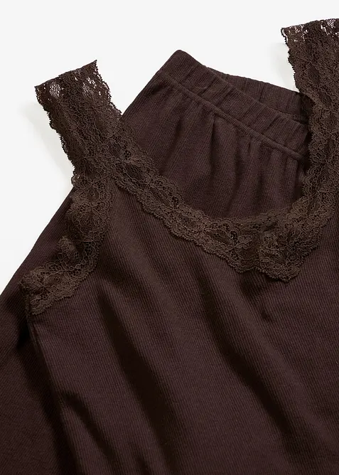 Pjyama aus Rippe mit Spitzentop, bonprix