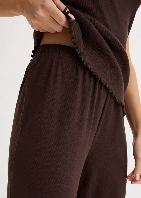 Pjyama aus Rippe mit Spitzentop, bonprix