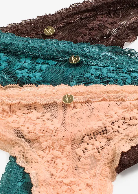 Tanga String mit floraler Spitze (3er Pack), bonprix
