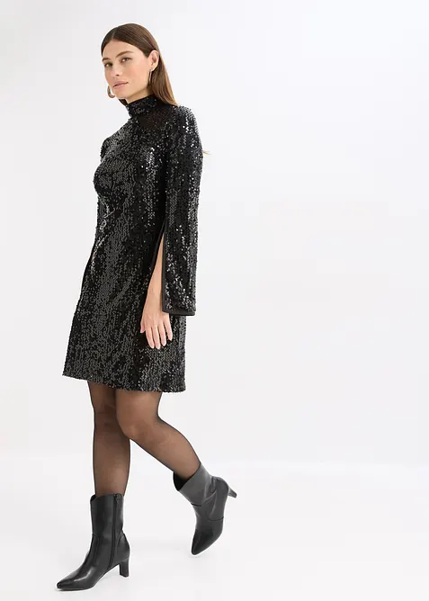 Robe &agrave; sequins et manches trompette, bonprix
