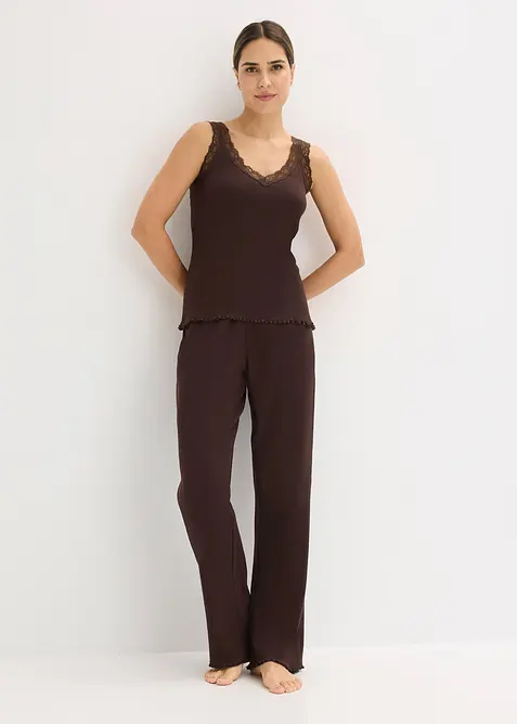 Pjyama aus Rippe mit Spitzentop, bonprix