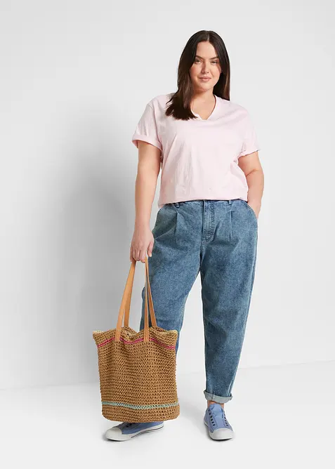 Lot de 5 T-shirts longs et amples &agrave; col V, bonprix