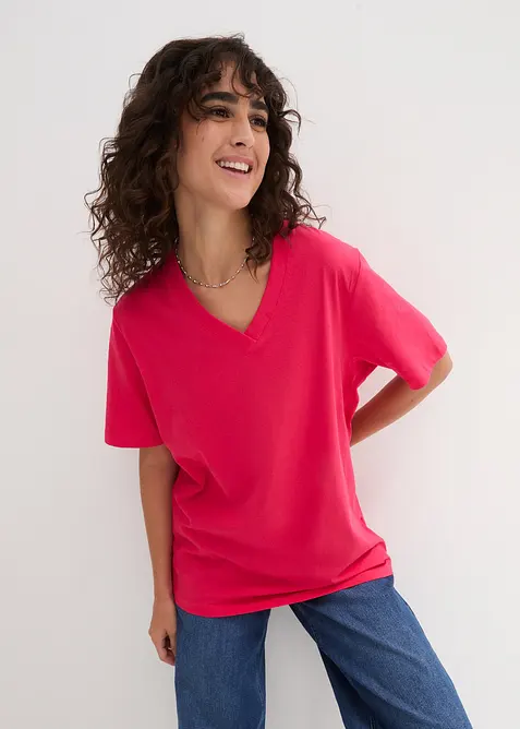 Lot de 5 T-shirts longs et amples &agrave; col V, bonprix