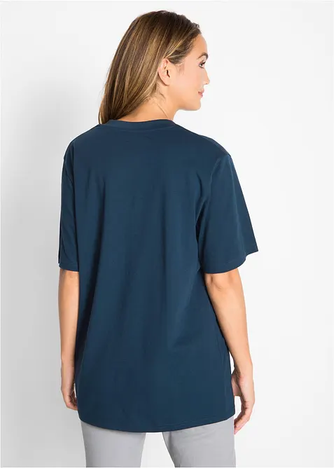 Weites Long-Shirt mit V-Ausschnitt, Kurzarm (5er Pack), bonprix