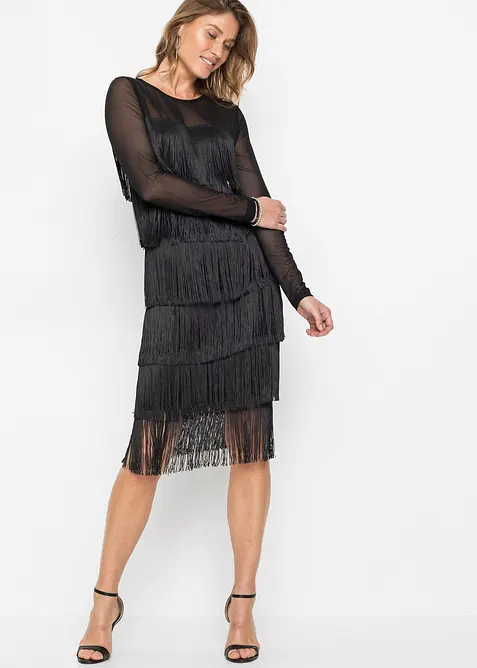 Robe midi en mesh l&eacute;ger &agrave; franges, bonprix