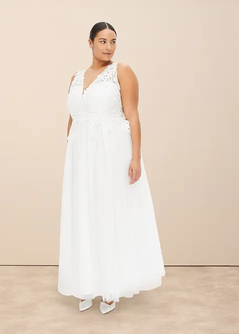 Robe de mari&eacute;e en tulle et dentelle, bonprix