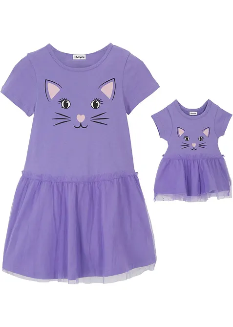 Robe en jersey fille et robe de poup&eacute;e (ens. 2 pces) 100% coton, bonprix
