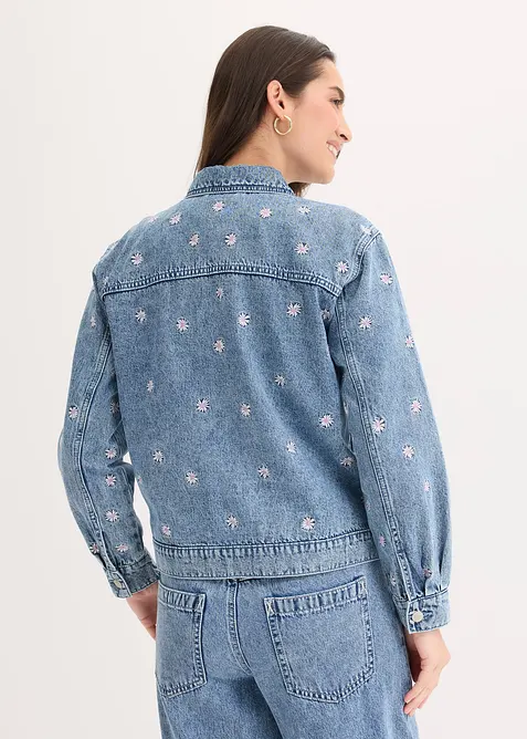 Jeansjacke mit floraler Stickerei, bonprix