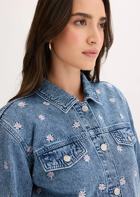 Veste en jean avec fleurs brod&eacute;es, bonprix