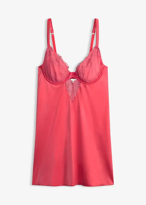 Babydoll aus gl&auml;nzendem Material und floraler Glitzerstickerei, bonprix