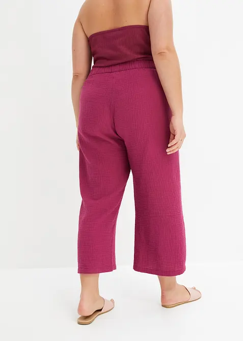 Pantalon large &agrave; pinces en gaze de coton, bonprix