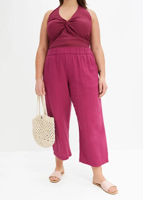 Pantalon large &agrave; pinces en gaze de coton, bonprix